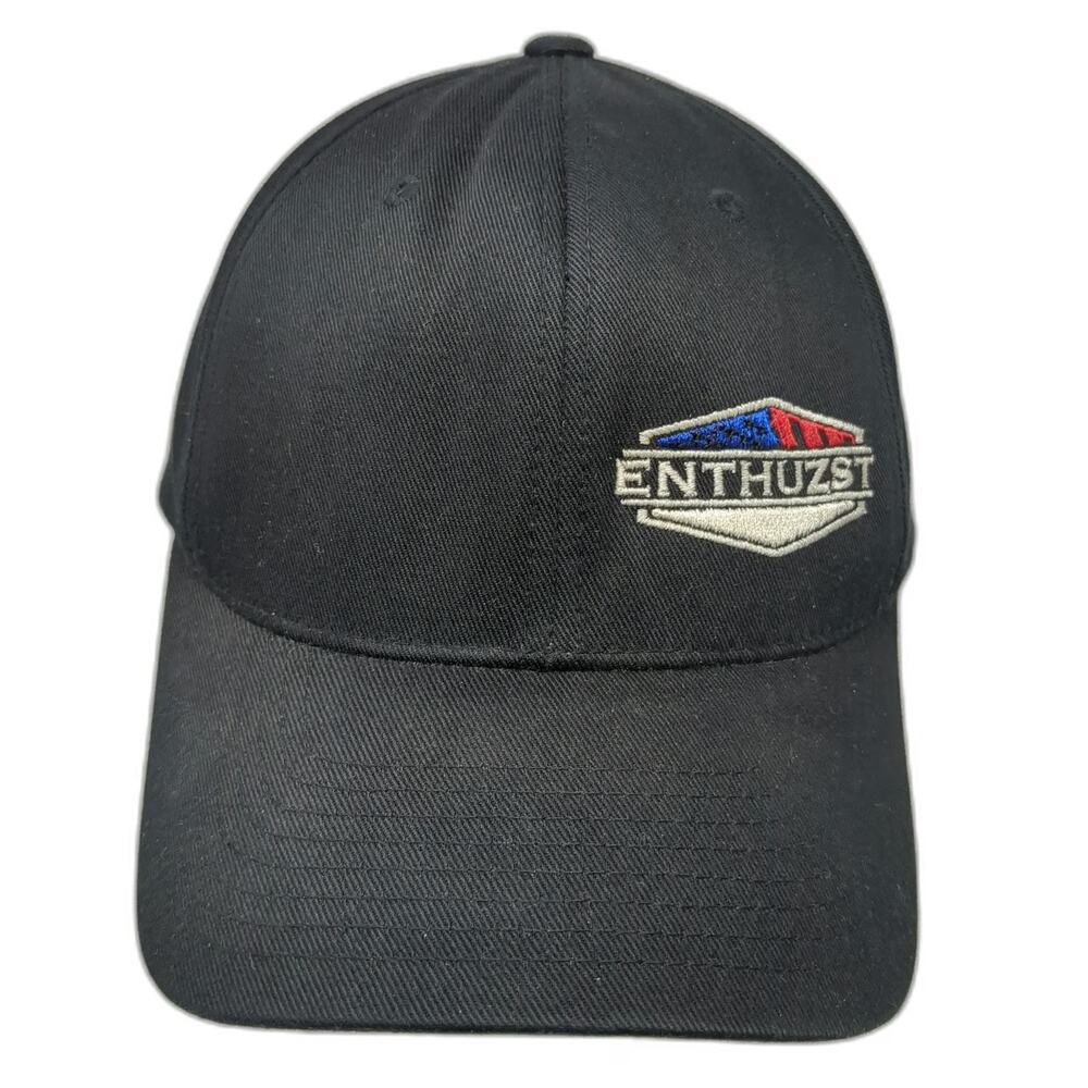 Flexfit Baseball Cap Black XL Enthuzst Shield Logo Curved Brim Fitted Tech Hat